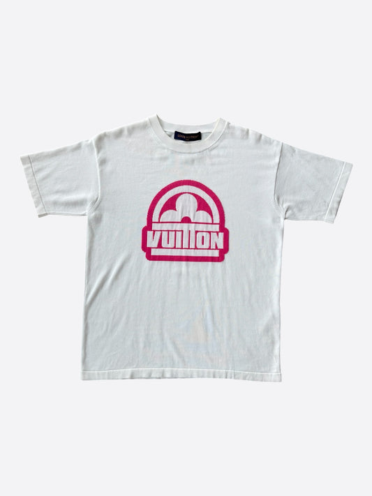 Louis Vuitton White & Pink Flower Logo Intarsia T-Shirt