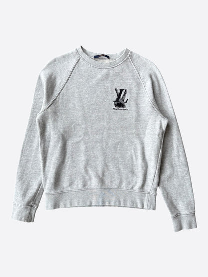 Louis Vuitton Grey Peace & Love Logo Embroidered Sweater