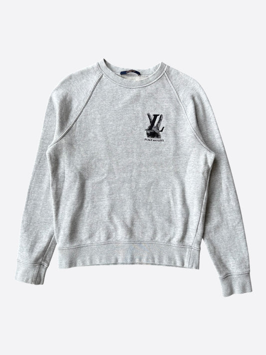 Louis Vuitton Grey Peace & Love Logo Embroidered Sweater