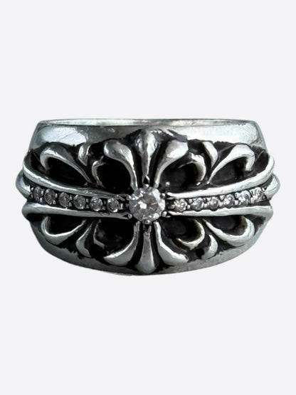 Chrome Hearts Silver & Diamond Keeper Cross Floral Ring