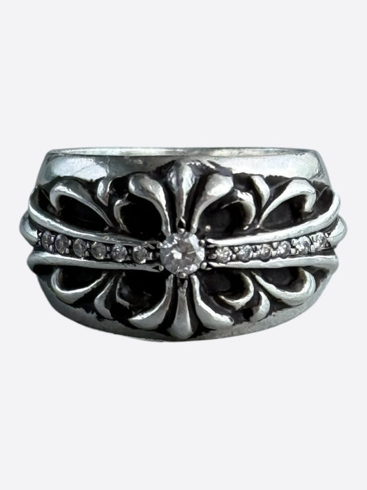 Chrome Hearts Silver & Diamond Keeper Cross Floral Ring