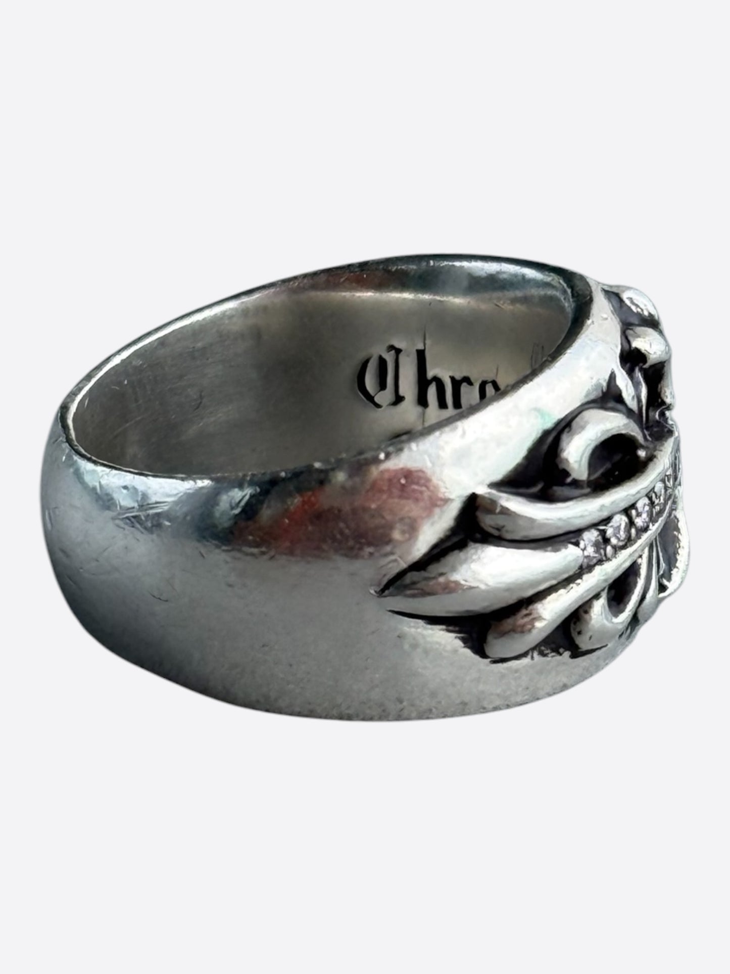 Chrome Hearts Silver & Diamond Keeper Cross Floral Ring