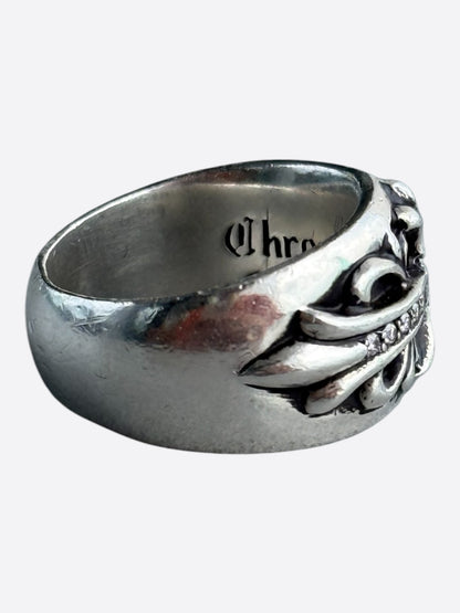 Chrome Hearts Silver & Diamond Keeper Cross Floral Ring