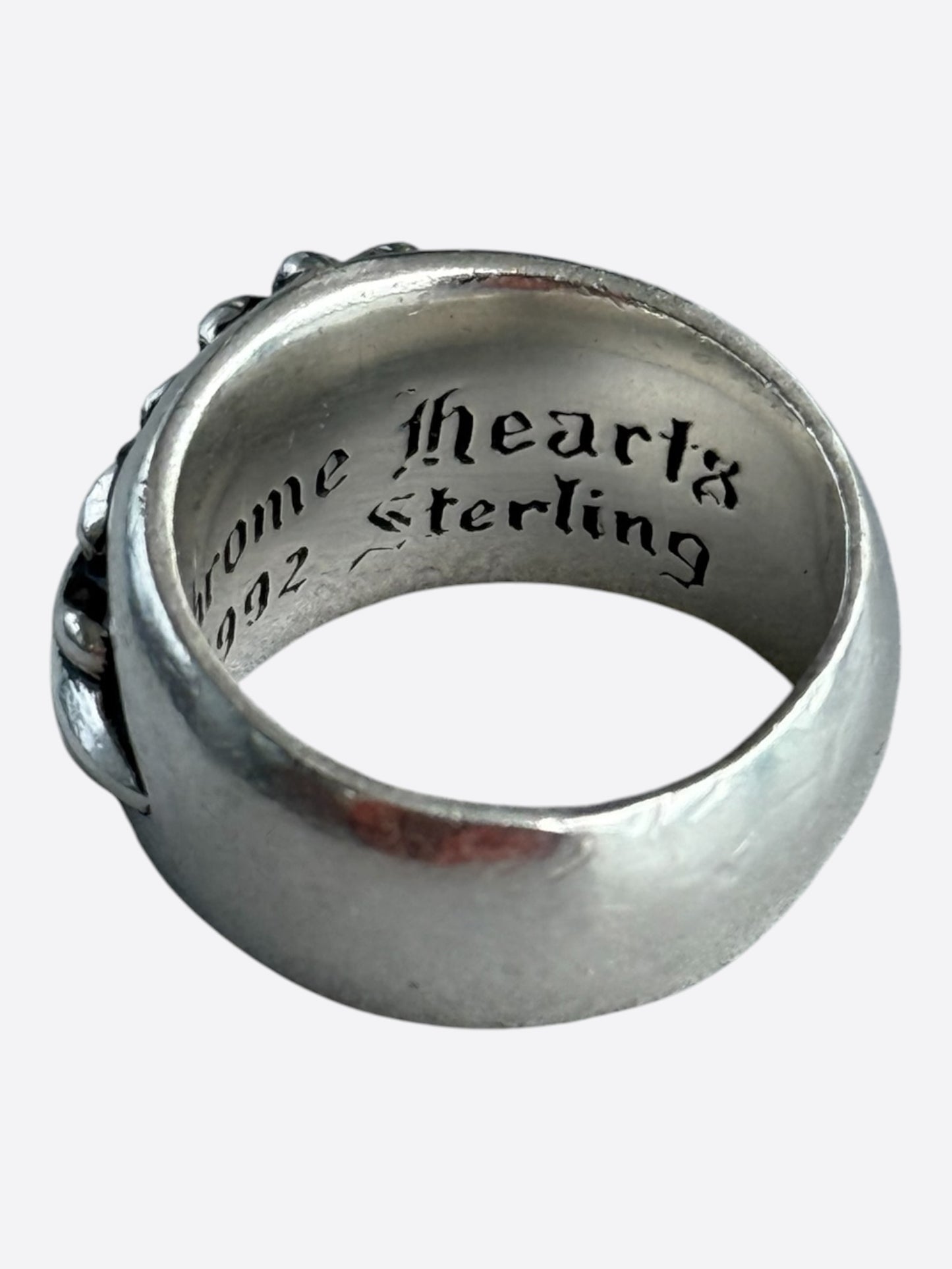 Chrome Hearts Silver & Diamond Keeper Cross Floral Ring