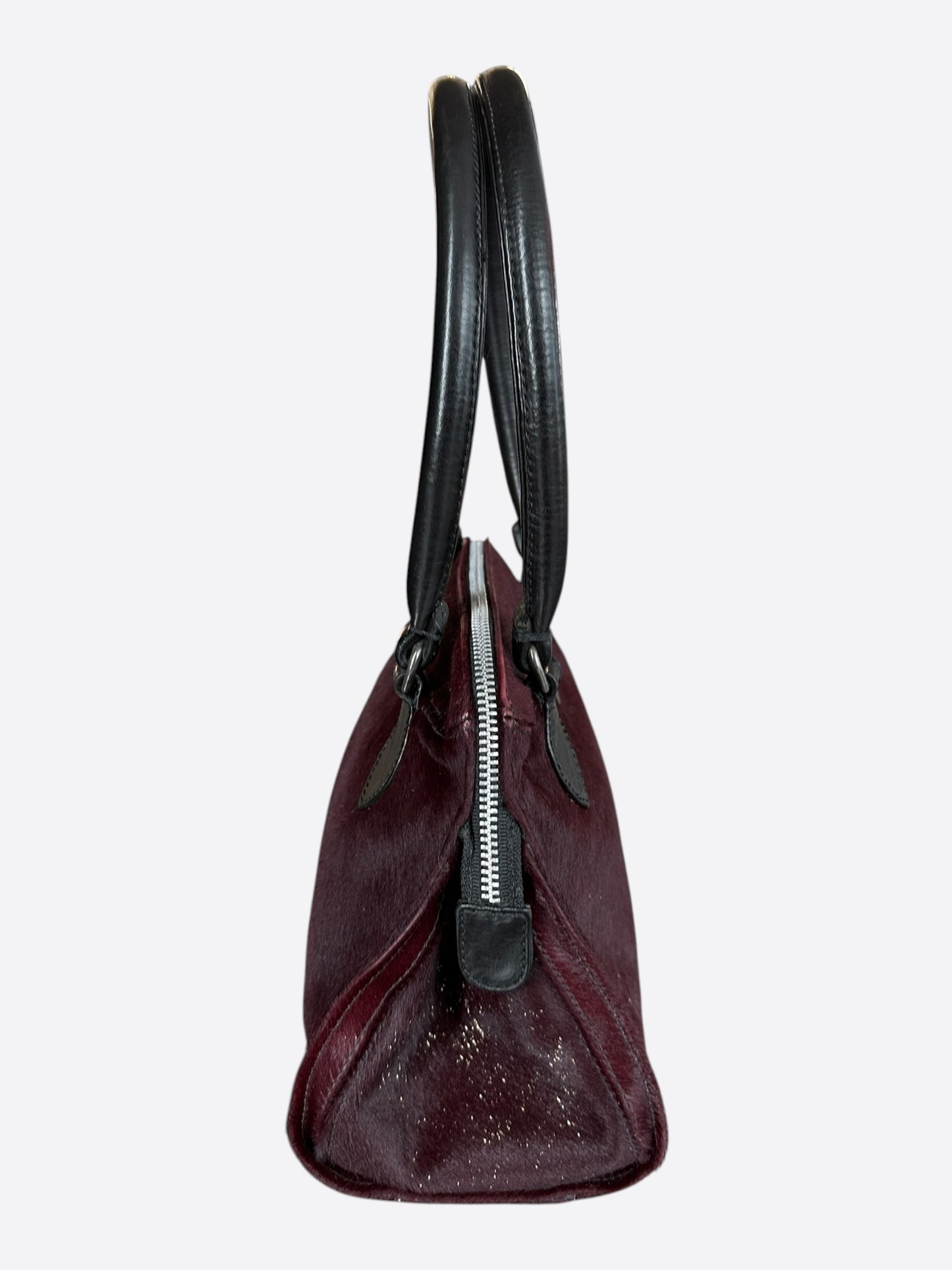 Chrome Hearts Burgundy & Black Ponyhair Hand Bag