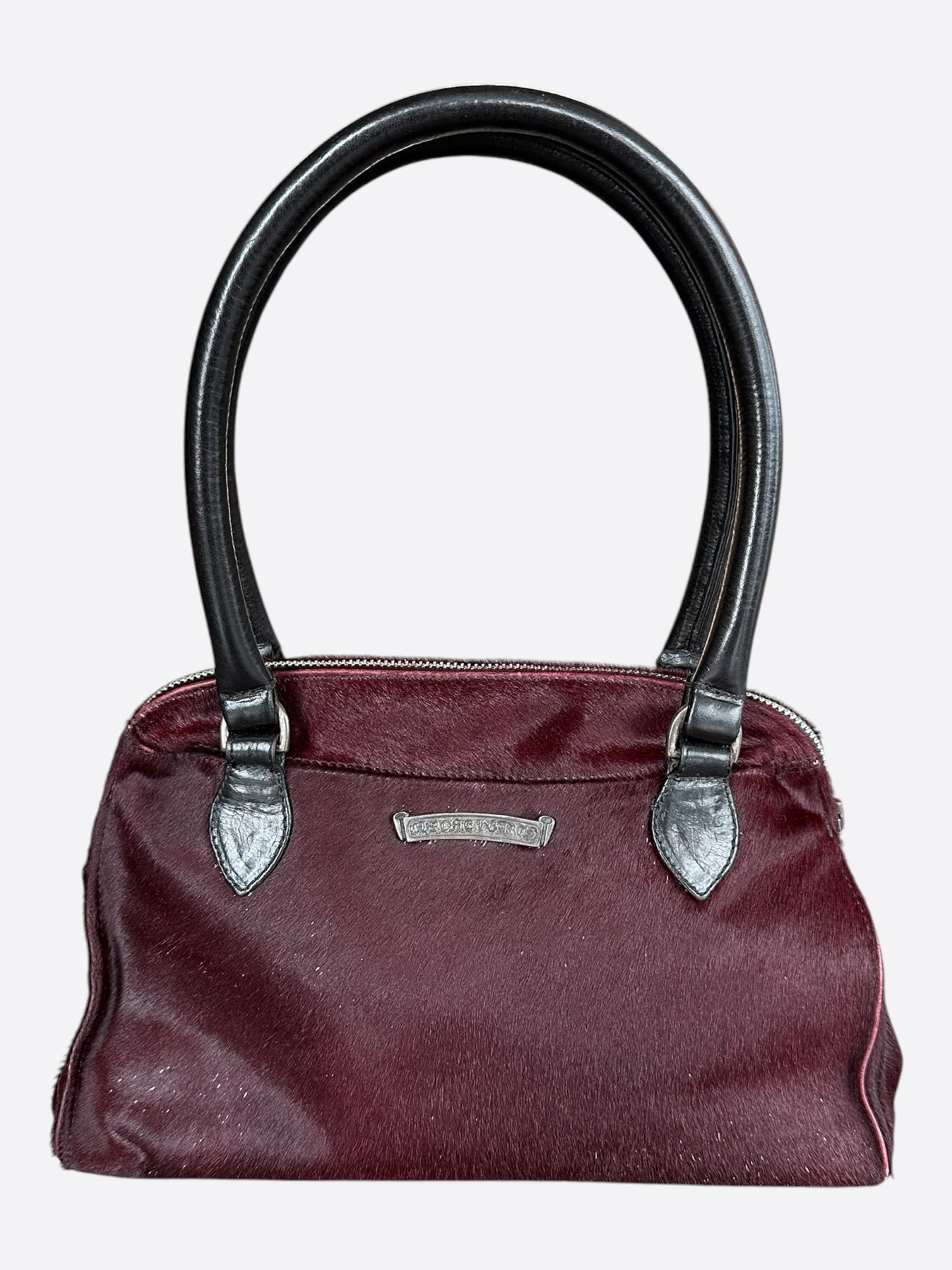 Chrome Hearts Burgundy & Black Ponyhair Hand Bag