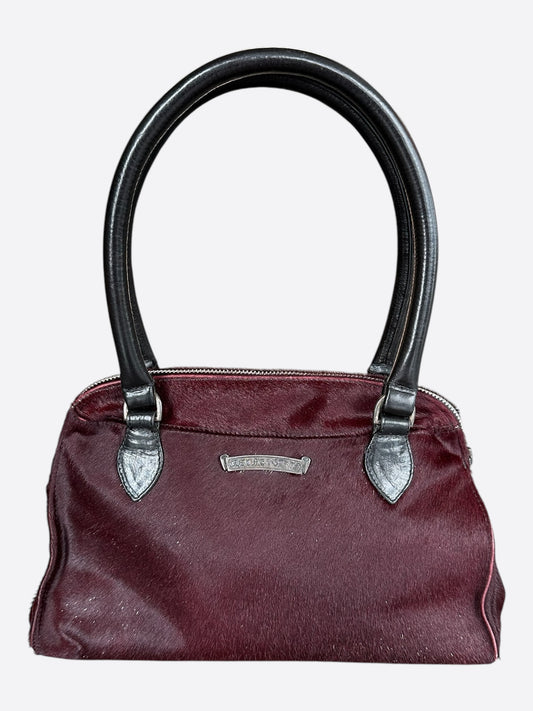 Chrome Hearts Burgundy & Black Ponyhair Hand Bag
