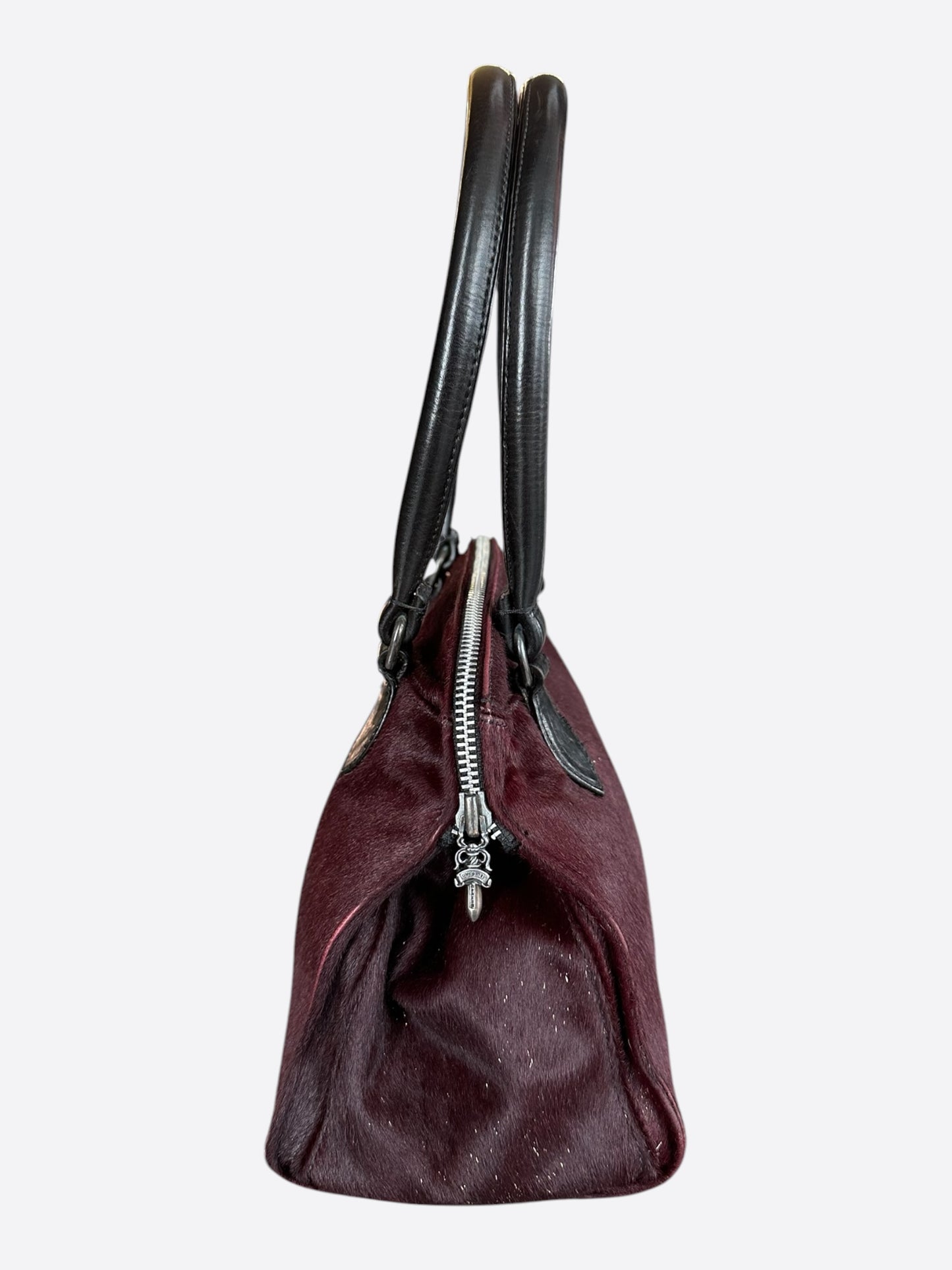 Chrome Hearts Burgundy & Black Ponyhair Hand Bag