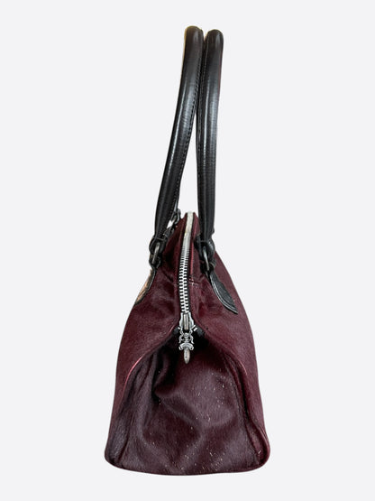 Chrome Hearts Burgundy & Black Ponyhair Hand Bag