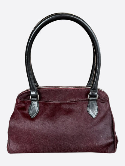 Chrome Hearts Burgundy & Black Ponyhair Hand Bag