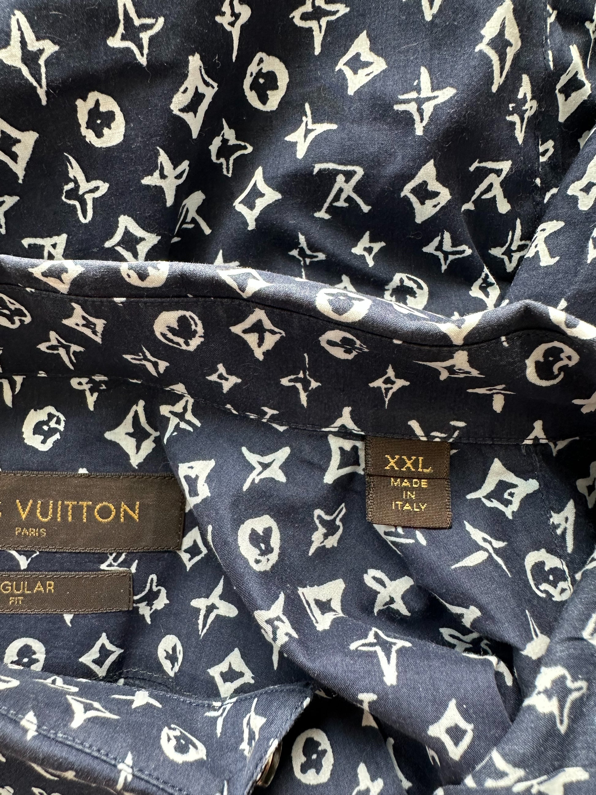 Louis Vuitton Navy & White Monogram Button Up Shirt