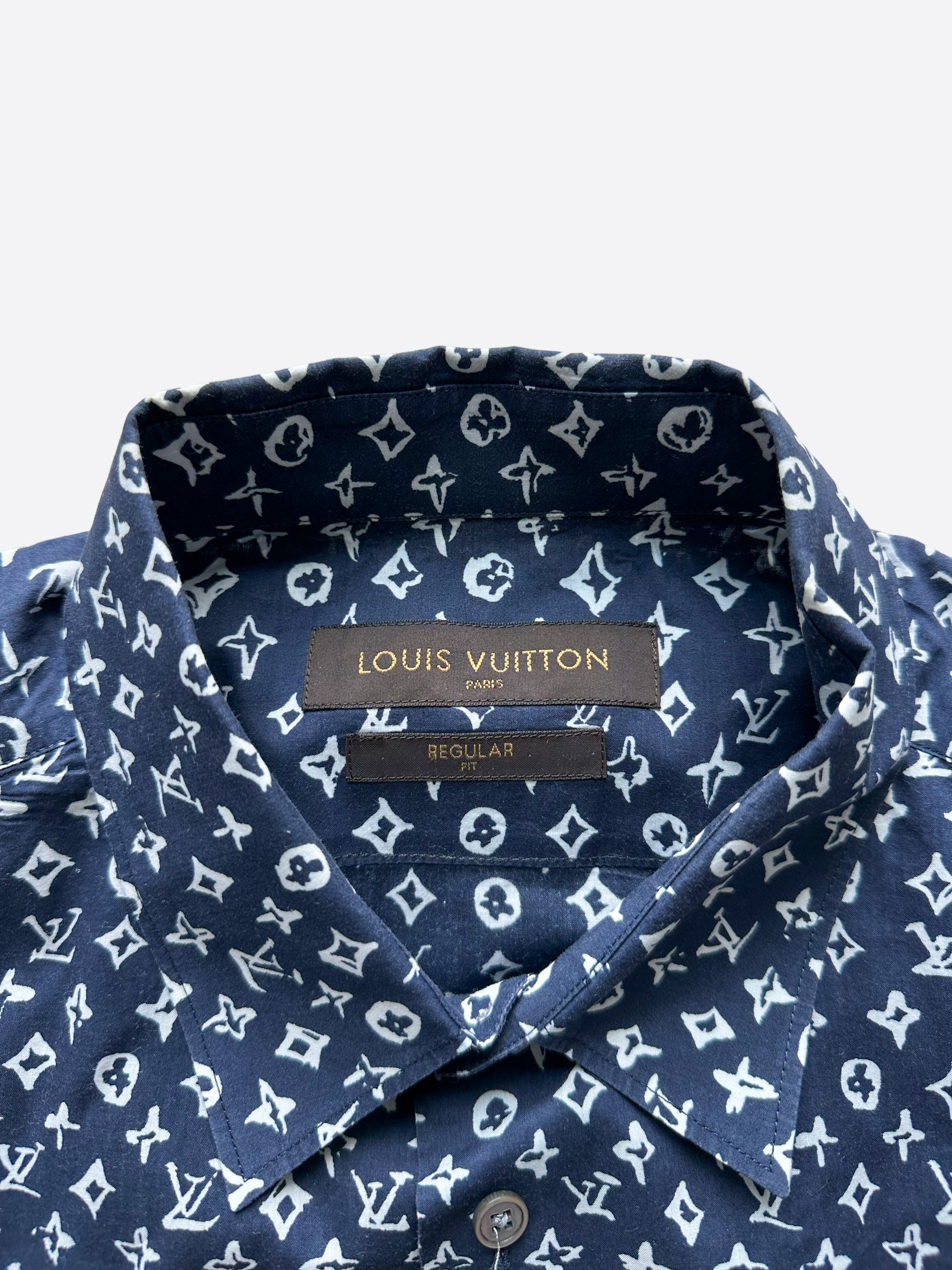 Louis Vuitton Navy & White Monogram Button Up Shirt Louis Vuitton Navy & White Monogram Button Up Shirt
