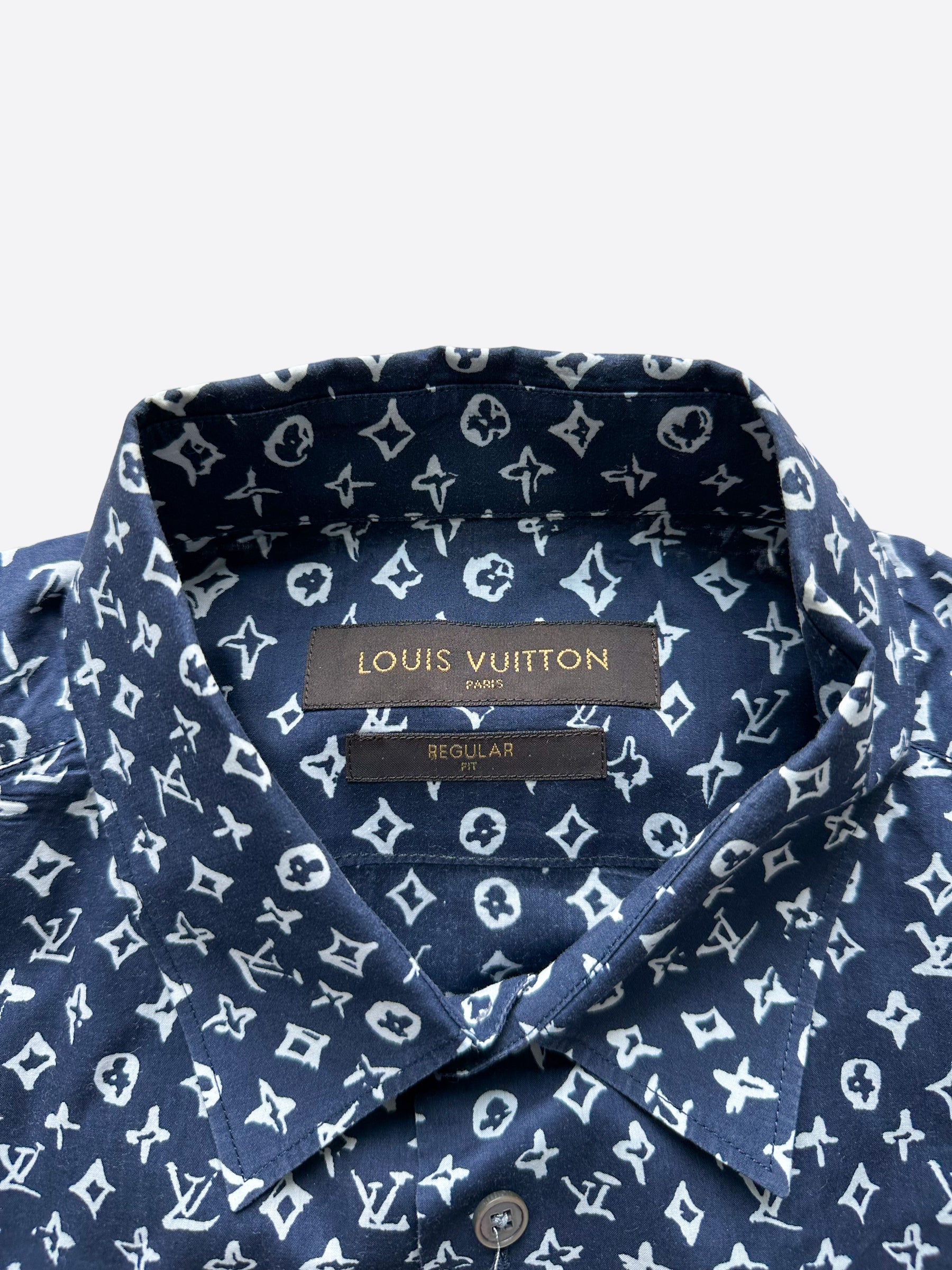 Louis Vuitton Navy Blue Plaid Cotton Button Front Full Sleeve