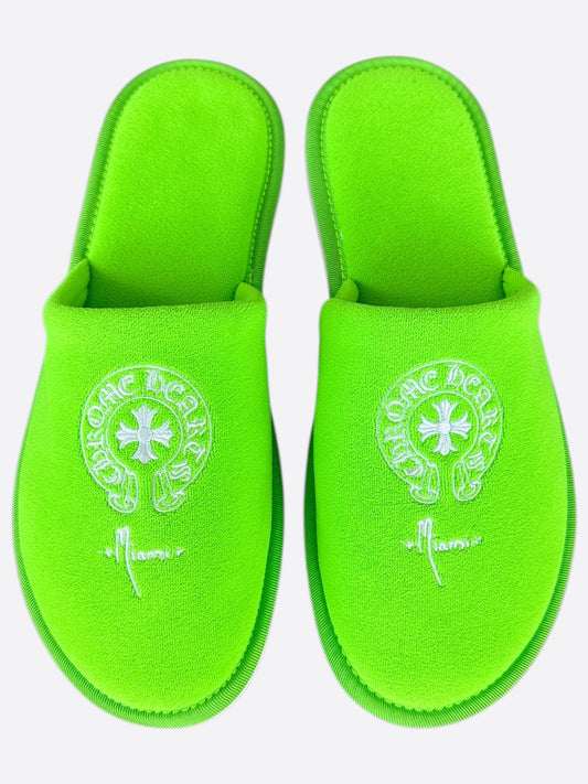 Chrome Hearts Green & White Miami Horseshoe Logo Slippers