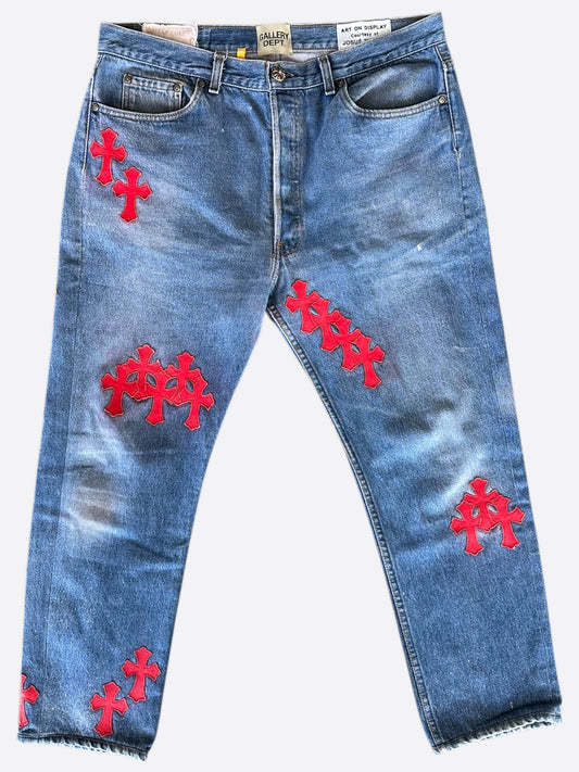 Chrome Hearts Gallery Dept Levis Blue & Red Cross Patch Jeans