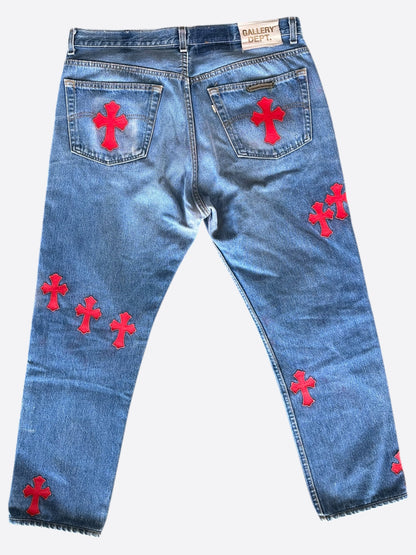 Chrome Hearts Gallery Dept Levis Blue & Red Cross Patch Jeans
