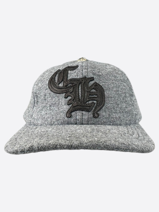 Chrome Hearts Grey & Black Leather CH Logo Wool Hat