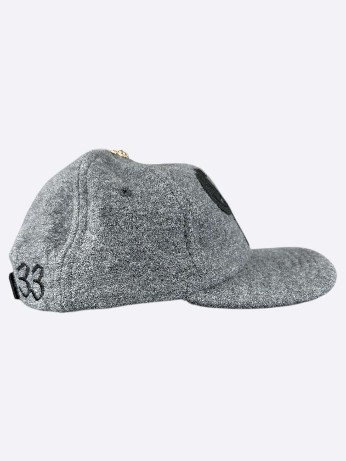 Chrome Hearts Grey & Black Leather CH Logo Wool Hat