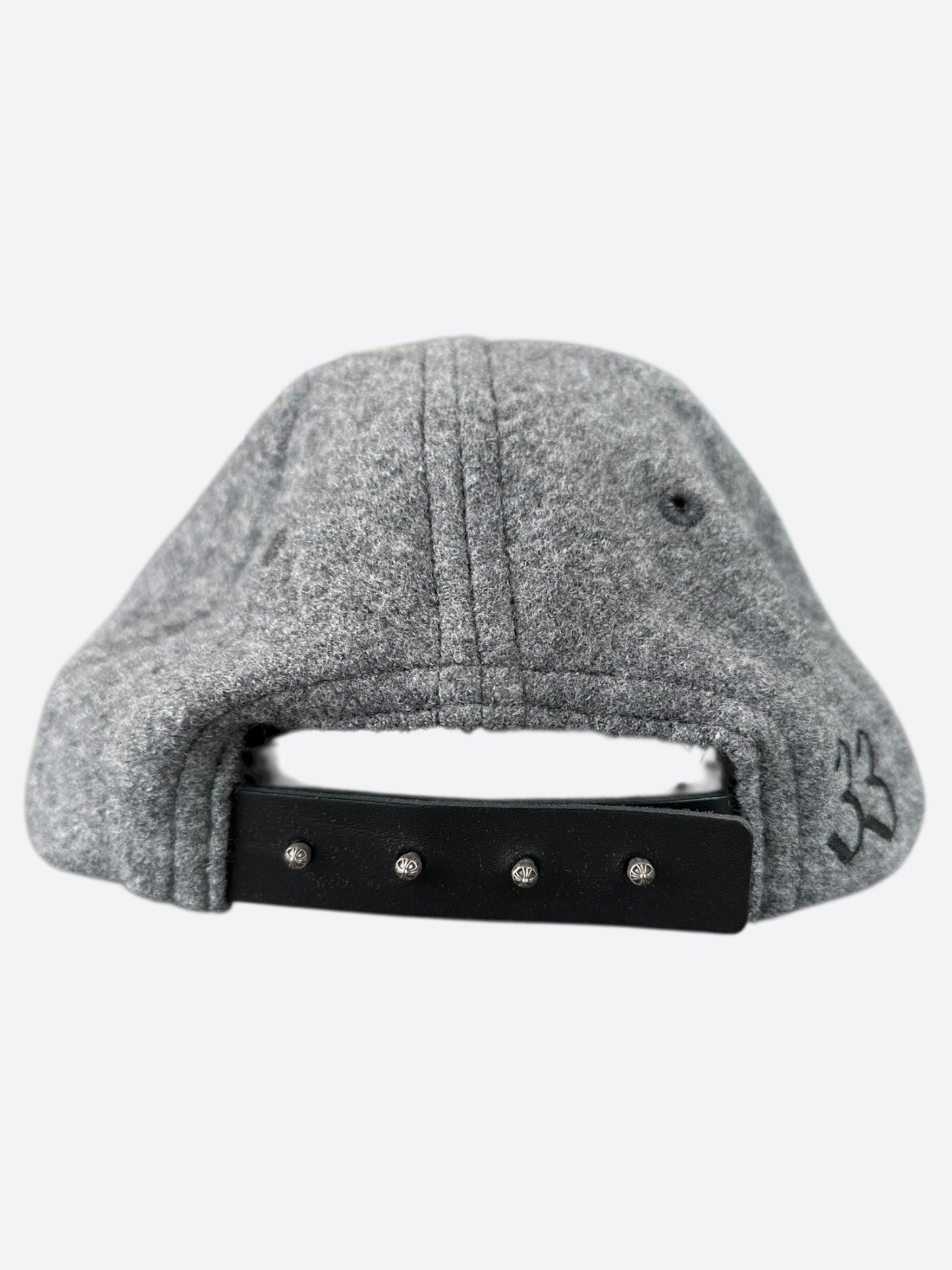 Chrome Hearts Grey & Black Leather CH Logo Wool Hat