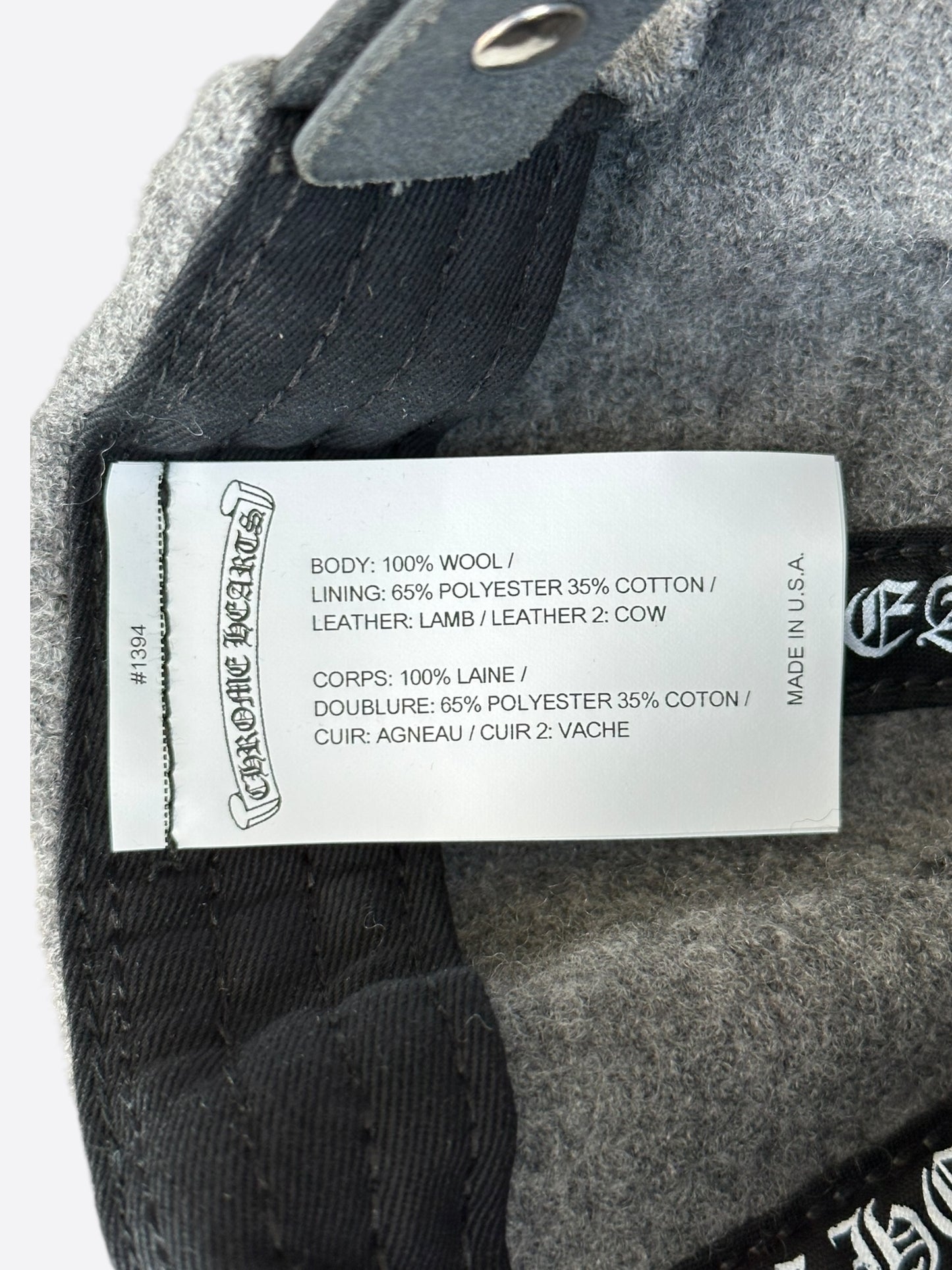 Chrome Hearts Grey & Black Leather CH Logo Wool Hat