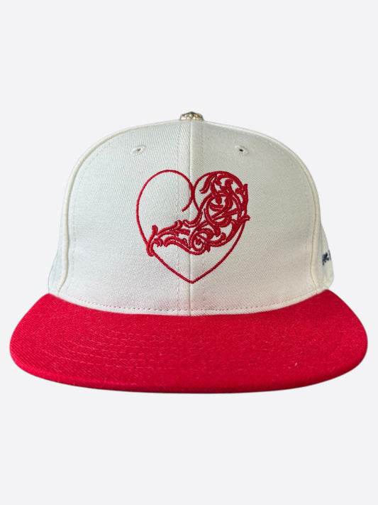 Chrome Hearts White & Red Heart Logo Fitted Hat
