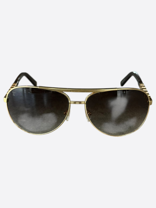 Louis Vuitton Gold Damier Attitude Pilot Sunglasses
