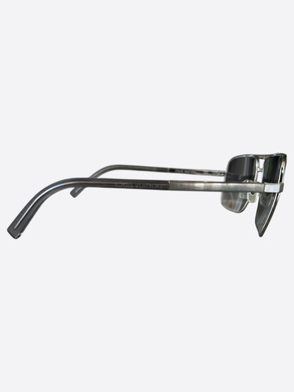 Louis Vuitton Silver Damier Attitude Pilot Sunglasses