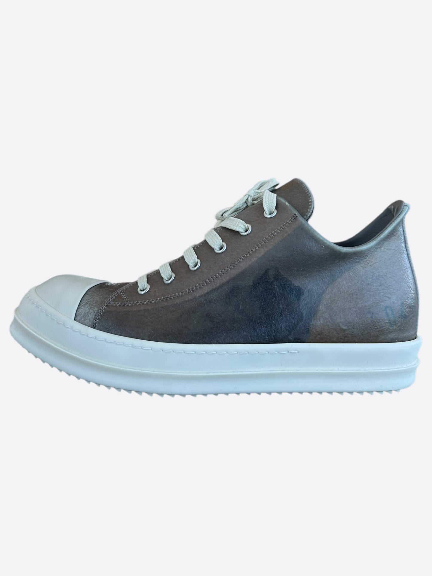 Rick Owens Dust Brown & White Leather Low Top Sneakers