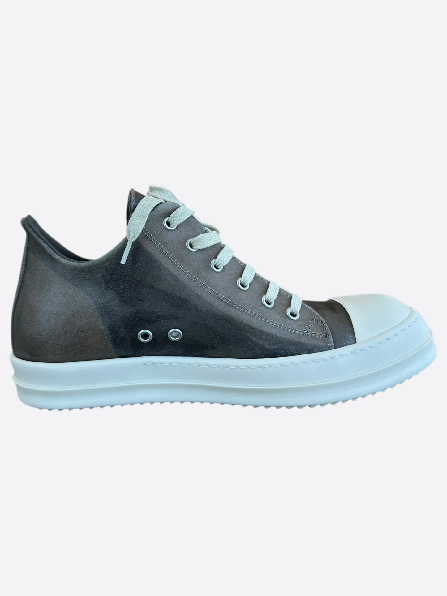 Rick Owens Dust Brown & White Leather Low Top Sneakers