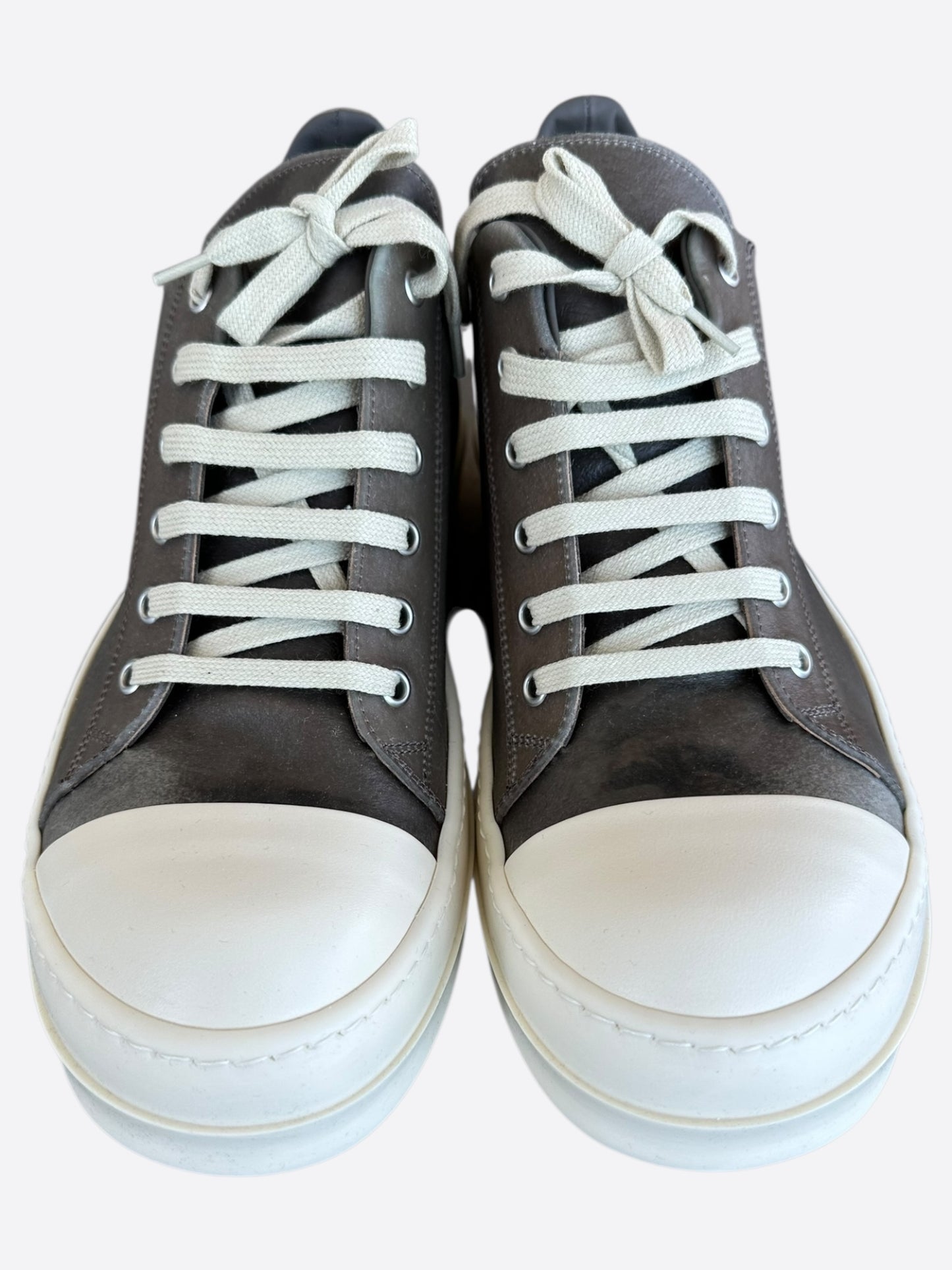 Rick Owens Dust Brown & White Leather Low Top Sneakers
