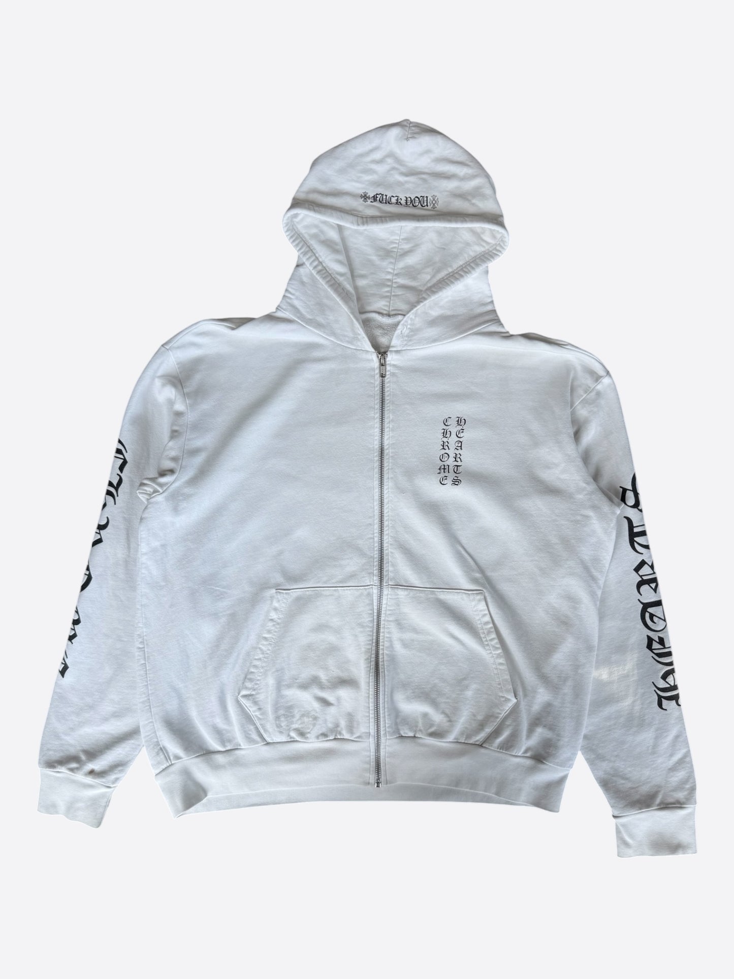 Chrome Hearts White & Black Script Logo Zip Up Hoodie