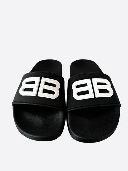 Balenciaga Black & White BB Women's Slides