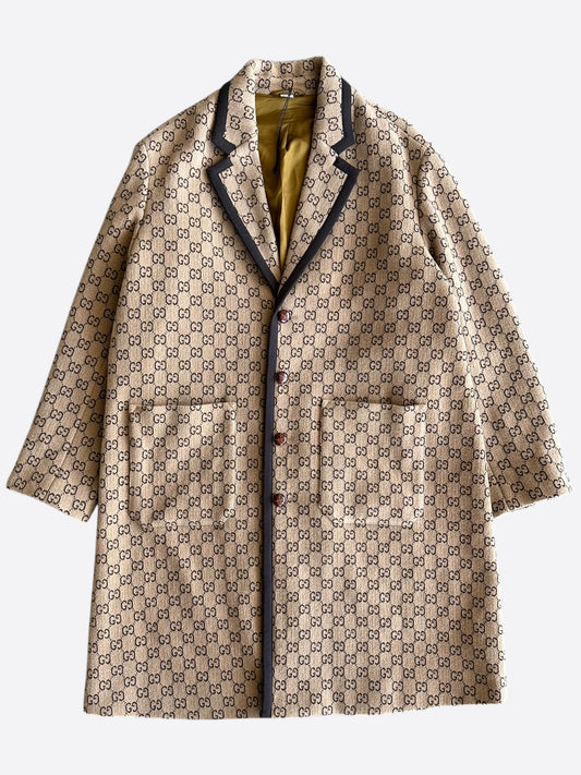 Gucci Beige & Brown GG Monogram Wool Coat