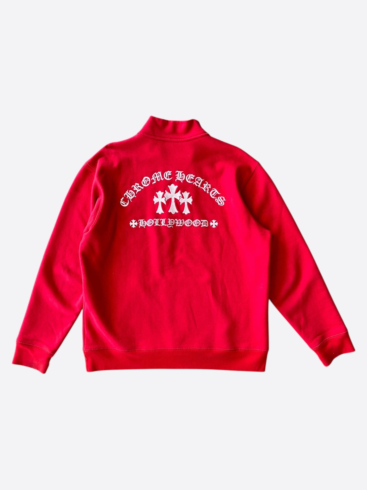Chrome Hearts Red & White Triple Cross Embroidered Quarter Zip Sweater