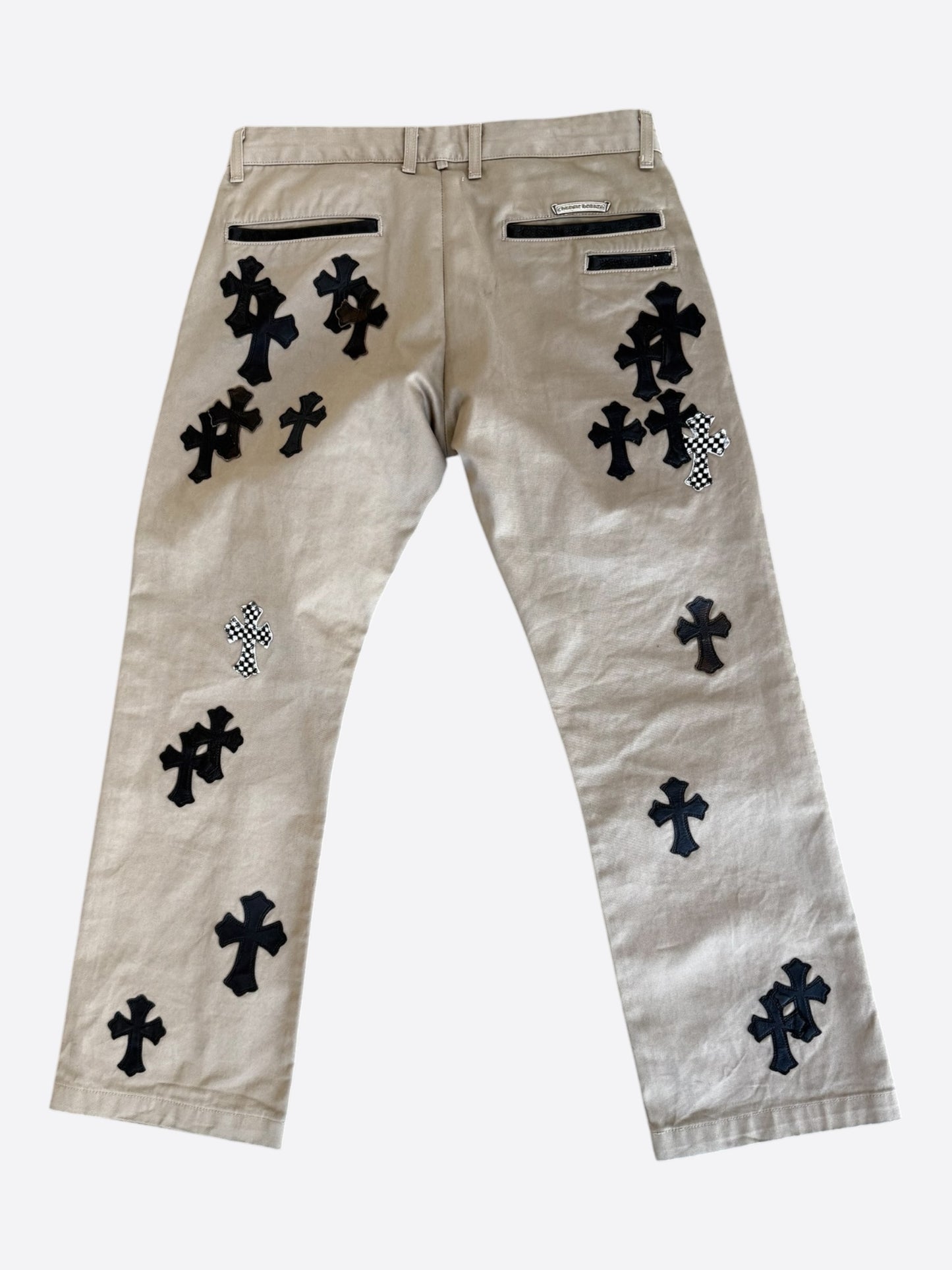 Chrome Hearts Tan Black & Checkered Cross Patch Chinos