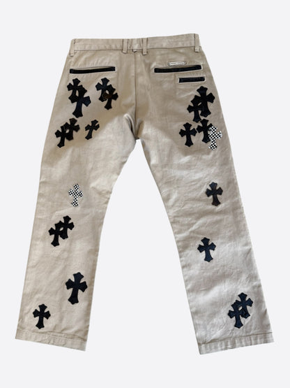 Chrome Hearts Tan Black & Checkered Cross Patch Chinos