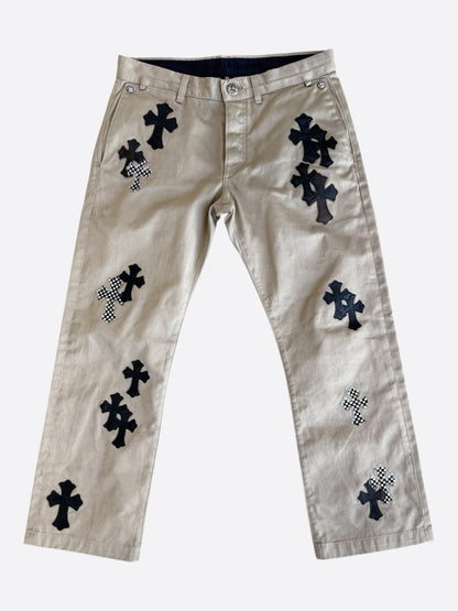 Chrome Hearts Tan Black & Checkered Cross Patch Chinos