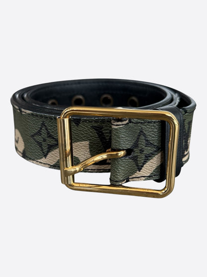 Louis Vuitton Takashi Murakami Green Camouflage Monogram Belt