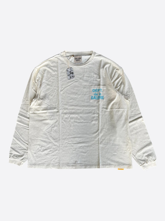Gallery Dept Cream & Blue French Logo Longsleeve T-Shirt