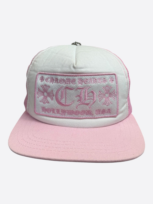 Chrome Hearts Pink & White Hollywood Trucker Hat