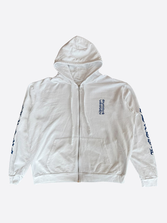 Chrome Hearts White & Blue Script Logo Zip Up Hoodie