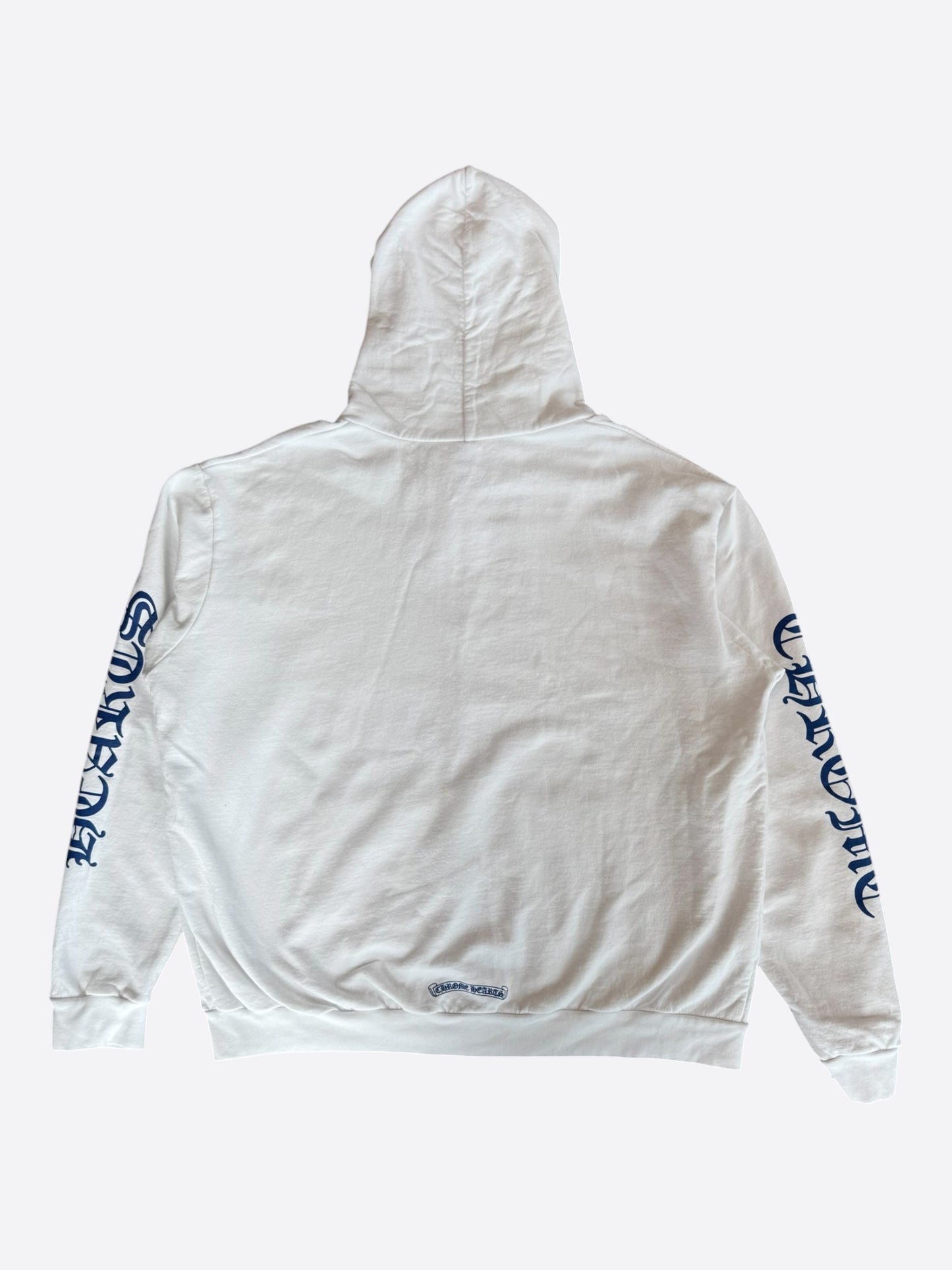 Chrome Hearts White & Blue Script Logo Zip Up Hoodie