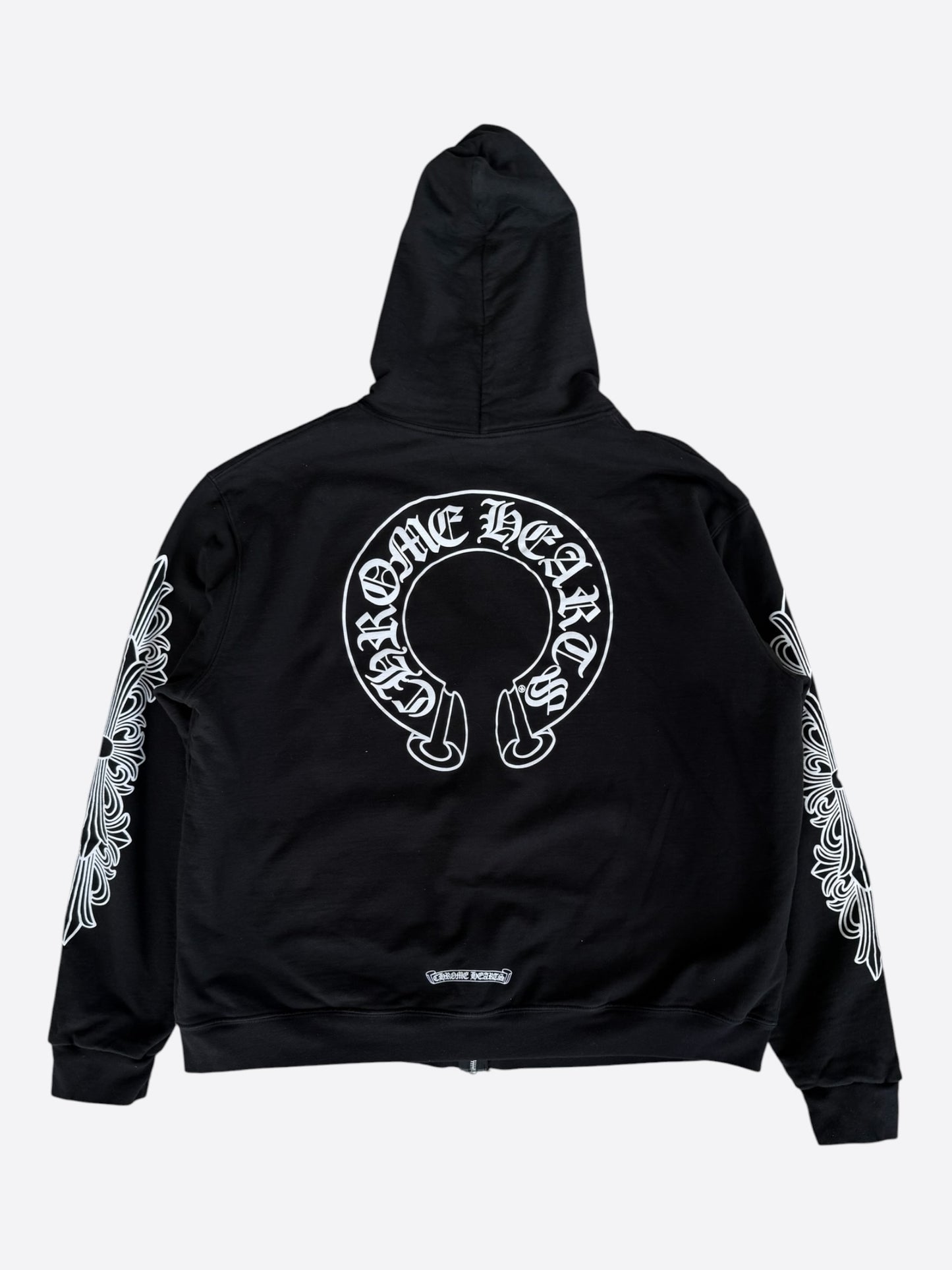 Chrome Hearts Black & White Horseshoe Logo Thermal Zip Up Hoodie
