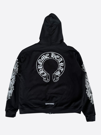 Chrome Hearts Black & White Horseshoe Logo Thermal Zip Up Hoodie