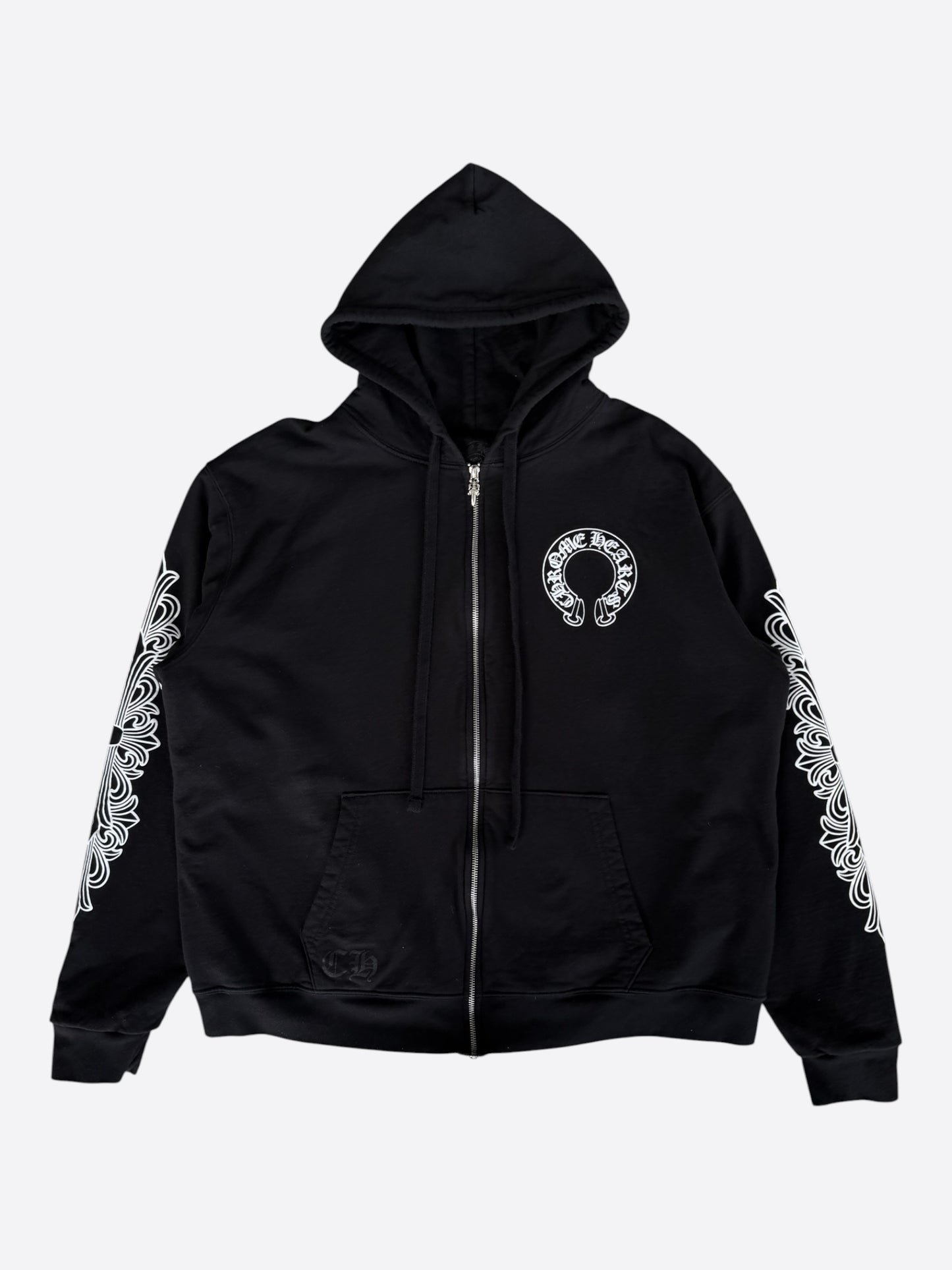 Chrome Hearts Black & White Horseshoe Logo Thermal Zip Up Hoodie