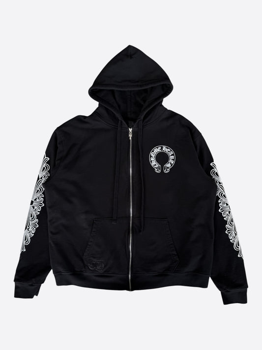 Chrome Hearts Black & White Horseshoe Logo Thermal Zip Up Hoodie