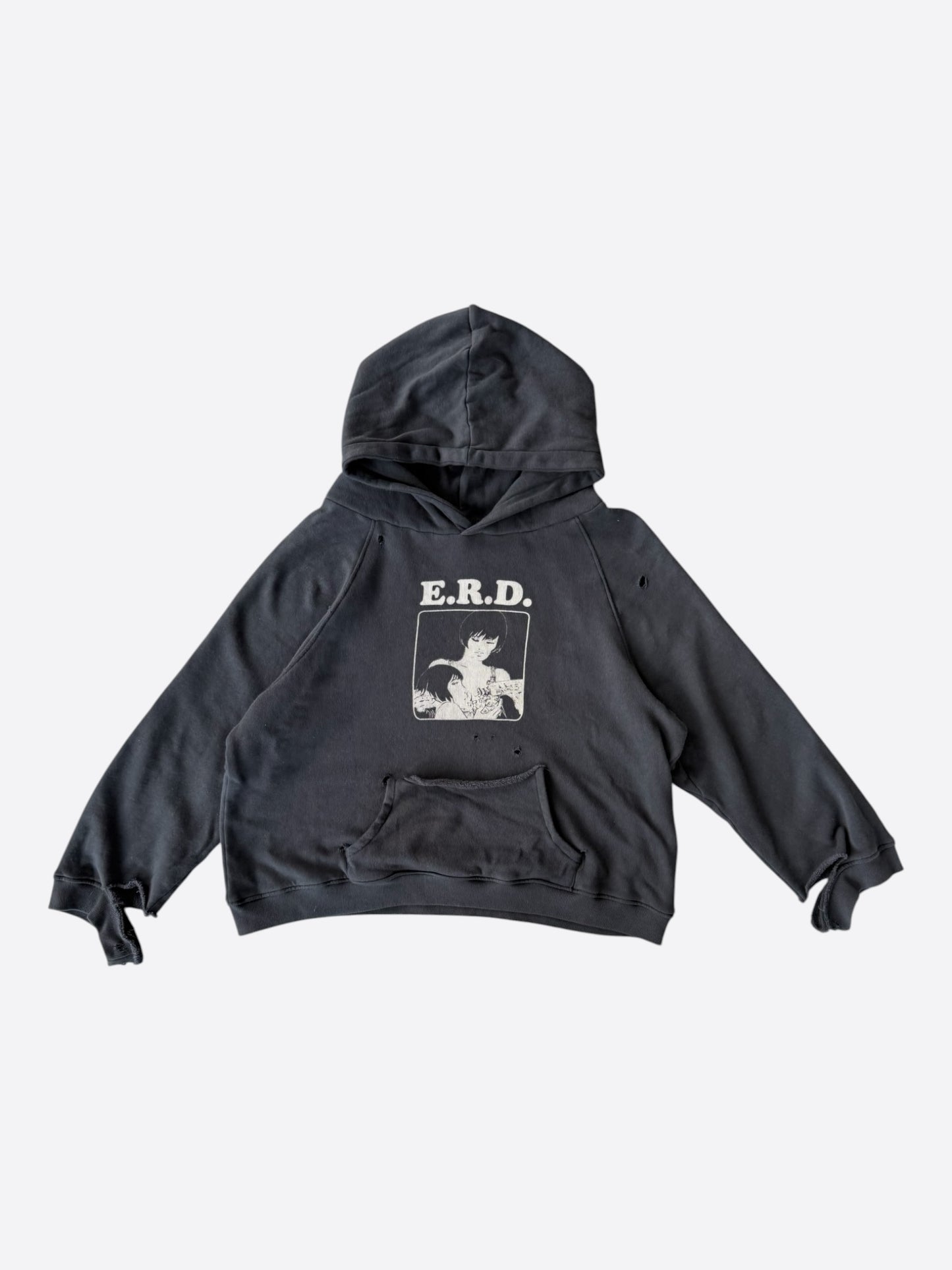 Enfants Riches Deprimes Faded Black & White Shrunken Patch Hoodie