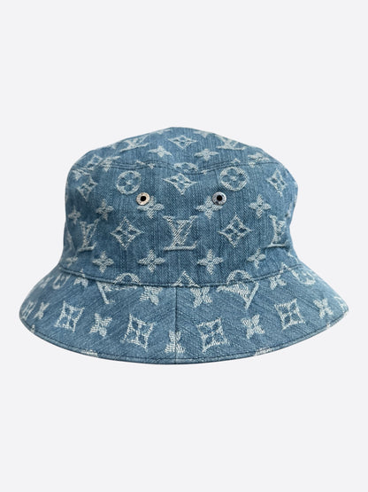 Louis Vuitton Blue & White Denim Monogram Reversible Bucket Hat