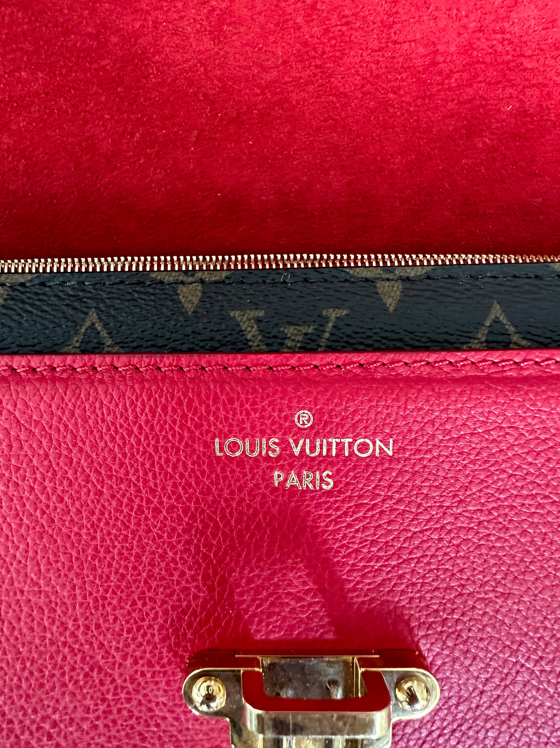 LOUIS VUITTON Flower Monogram Canvas Tote Shoulder Bag Brown/Red