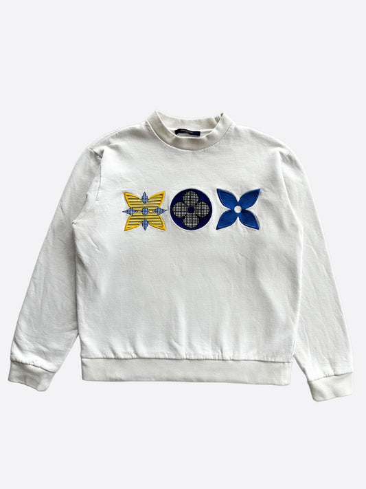 Louis Vuitton White Multicolor Flower Monogram Sweater